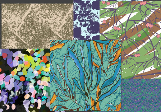 Seamless Pattern Set with Hand Drawn Floral Elements