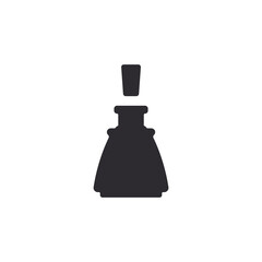 Glass bottle. Ink bottle. Bottle silhouette in black color. Stencil bottle. Flask template. Glass container. Flask of poison. Medicine vial. Jar icon. Inkwell. Shape For 3d modeling. Logo template.