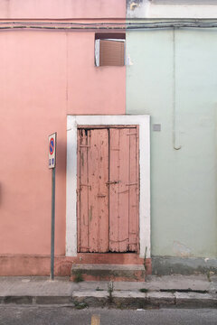 Painted Old Door in Monteroni di Lecce. Salento, Italy