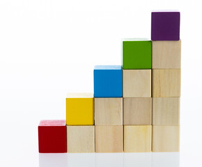 Wooden block stairs on white background