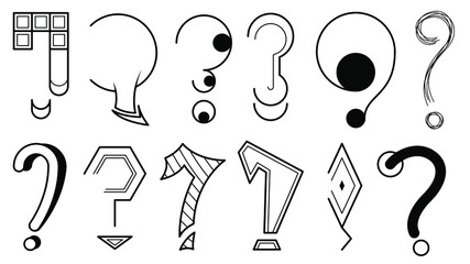 Obraz premium Set Hand Draws Collection Doodle Different Black Question Marks Vector Design Style Cartoon Interrogation Icons Sketch