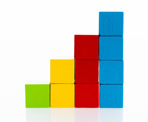 Wooden block stairs on white background