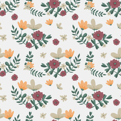 Hand drawn floral flower pattern.