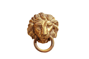 Shaped like a lion and made of metal, it has a nose ring to knock on. There is a knock on the door of my house.