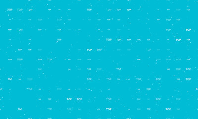Seamless background pattern of evenly spaced white top symbols of different sizes and opacity. Vector illustration on cyan background with stars