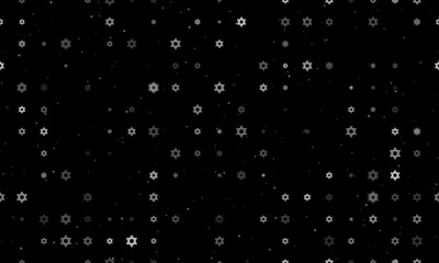 Obraz premium Seamless background pattern of evenly spaced white star of David symbols of different sizes and opacity. Vector illustration on black background with stars