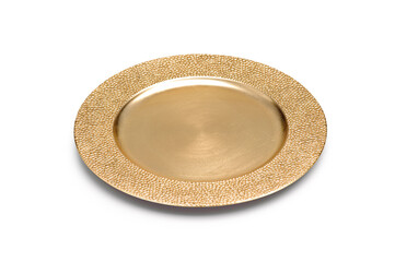 Round golden textured sous plat, isolated