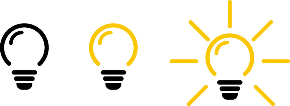 Vector of three black and yellow lightbulbs for new ideas on a white background