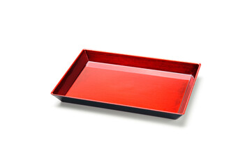 Simple rectangular shiny red tray, isolated