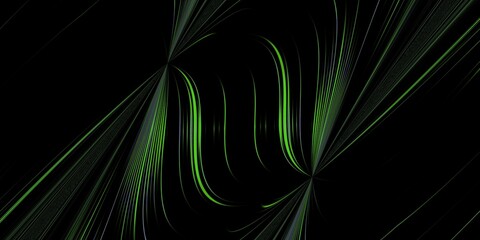creative bright green striped design on a plain black background