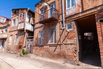 Fototapeta na wymiar Old Tbilisi town, street view living houses