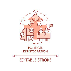 Political disintegration terracotta concept icon. Armed hostilities result abstract idea thin line illustration. Isolated outline drawing. Editable stroke. Arial, Myriad Pro-Bold fonts used