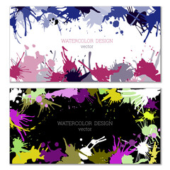 Splashes of paint. Blots. A set of two creative bright watercolor backgrounds. Banner, cover design. Artistic design in abstract style.