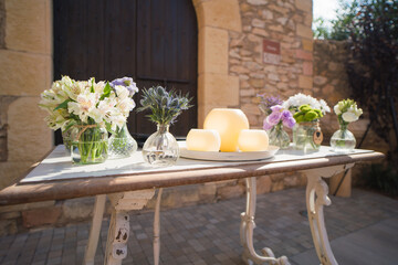 table with flowers for a wedding