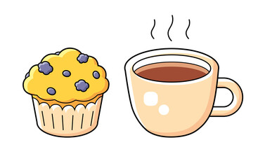 Hot espresso coffee cup and muffin isolated cartoon vector