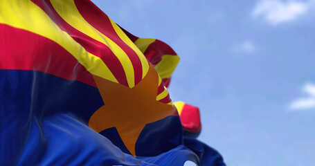 The state flag of Arizona waving in the wind