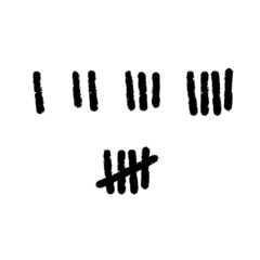 Tally marks. Prison sticks lines counter on wall. Jail sign. Scratch Five line. Hand drawn crossed out strokes.