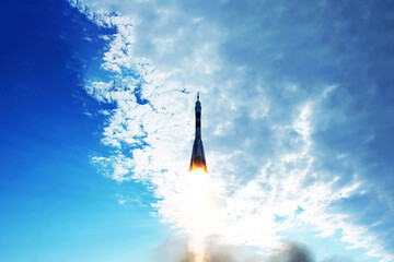 Rocket launch into space. Elements of this image furnished by NASA