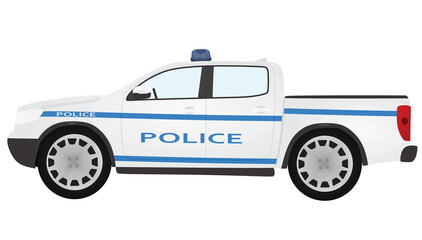 Blue and white police car. vector illustration