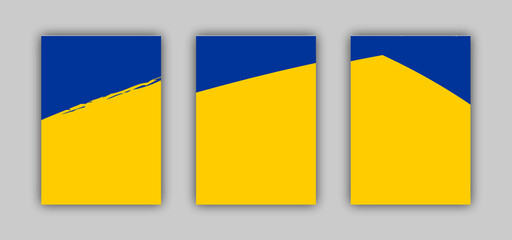 Set of three card template banners. Blue and yellow color artwork for editorial resources on texture background.