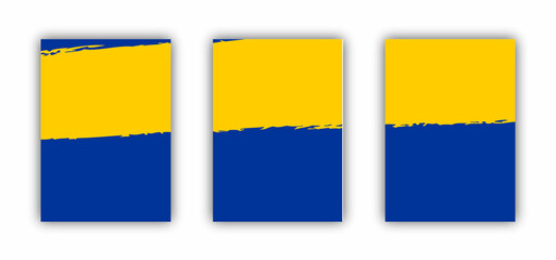 Set of three card template banners. Blue and yellow color artwork for editorial resources on texture background.