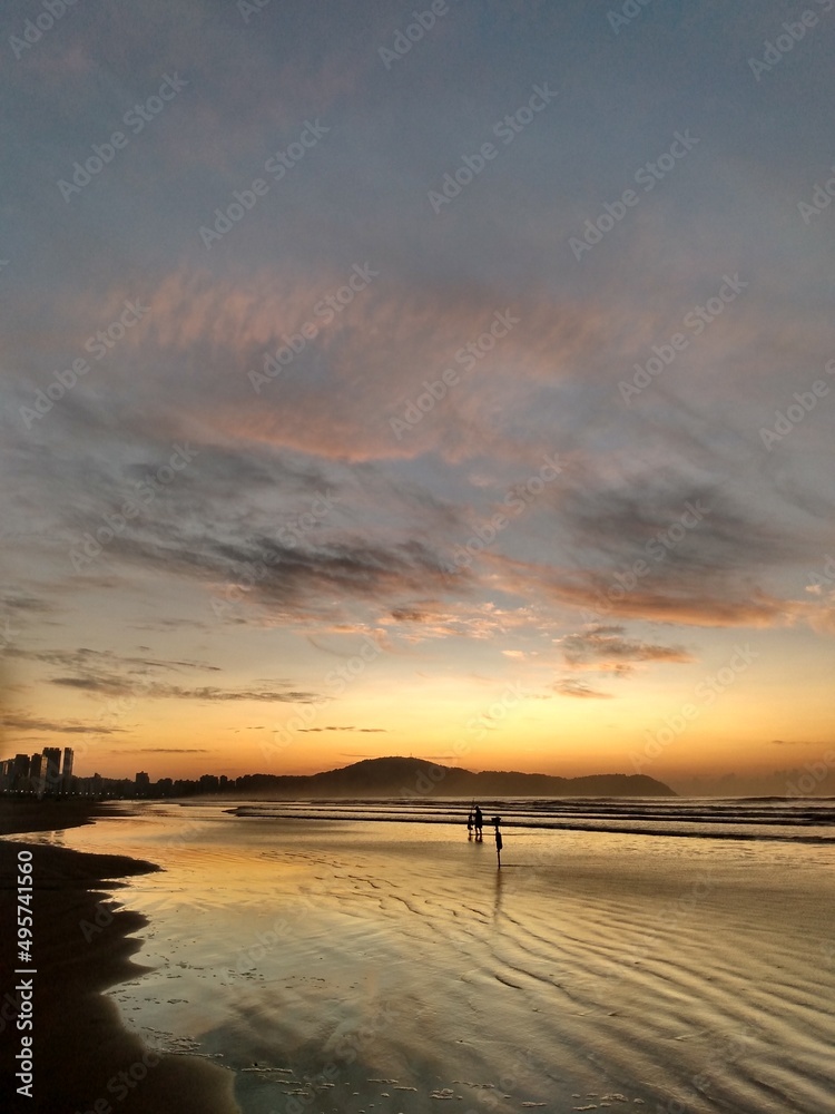 Wall mural praia, por do sol, conchas, mar