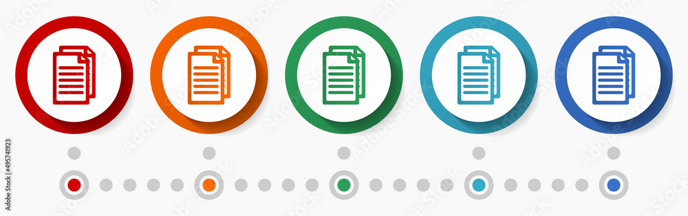 Poster Document, file, copy concept vector icon set, flat design colorful buttons, infographic template in 5 color options