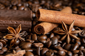 Kawa, anyż, cynamon, przyprawa, anyż gwiazdkowaty, dekoracja