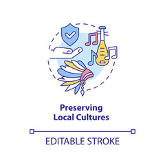 Preserving local cultures concept icon. Heritage conservation policy abstract idea thin line illustration. Isolated outline drawing. Editable stroke. Arial, Myriad Pro-Bold fonts used