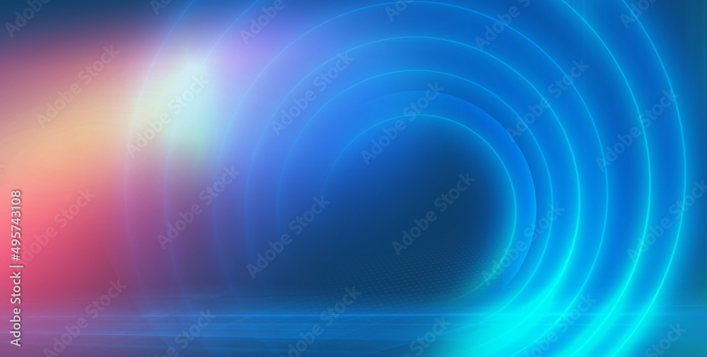 Wall mural 3d rendering of an abstract technology backdrop, expanding circles with glow effect