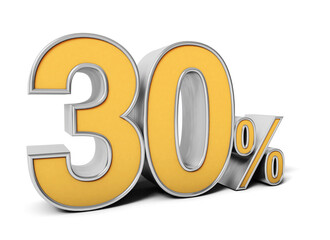 Thirty percent 3d isolated on white Background. Percentage, sale Concept. 3D rendering. 3D illustration