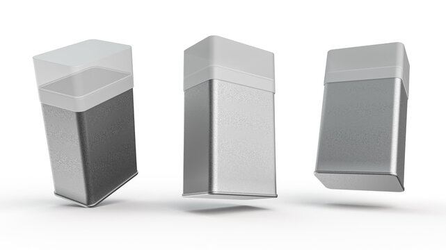 Illustration of metallic jars in rectangle shape on white background