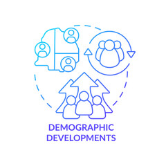 Demographic developments blue gradient concept icon. Population change. Social planning example abstract idea thin line illustration. Isolated outline drawing. Myriad Pro-Bold fonts used