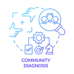 Community diagnosis blue gradient concept icon. Determine group needs. Social planning stage abstract idea thin line illustration. Isolated outline drawing. Myriad Pro-Bold fonts used
