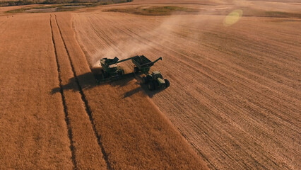 Combine harvester working on a wheat field