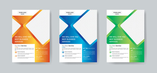 Corporate Business Flyer Template Layout with 3 Colorful Accents and Grayscale Image Mask