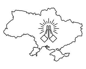 Ukraine. Pray for Ukraine. Coloring. Black and white vector illustration. Support of the people of Ukraine.