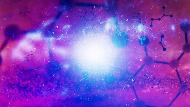 Chemical scientis typing on chemistry digital science screen. Concept dangerous chemical bonds and compounds.