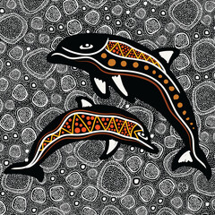 Mother and baby dolphin aboriginal artwork - Vector © rashmisingh