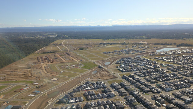 Aerial view of the estate of Elara in Marsden Park NSW Sydney Australia.