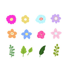 Collection of vector colors to create an individual design. Twigs, daisy, flower, flowering trees, leaves. Botanical set for creating templates, postcard, poster, business card. Delicate spring shade