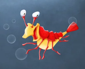 Fototapeten children's illustration funny shrimp in the sea © liusa
