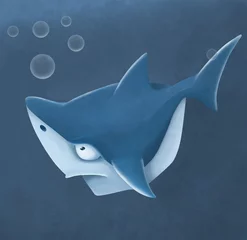 Fotobehang Children's illustration funny shark in the sea © liusa