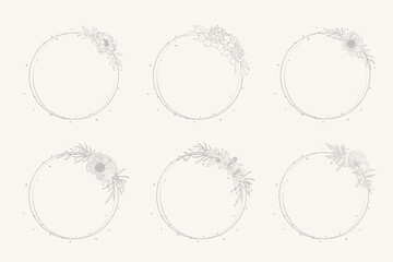 Wedding floral handdrawn vector border set.