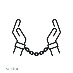 chains on hands icon, slave or criminal, concept person slavery, thin line symbol on white background - editable stroke vector illustration