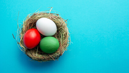 Naklejka na ściany i meble Happy Easter holiday card, Easter eggs as the color of the Italian flag red, white, green. 