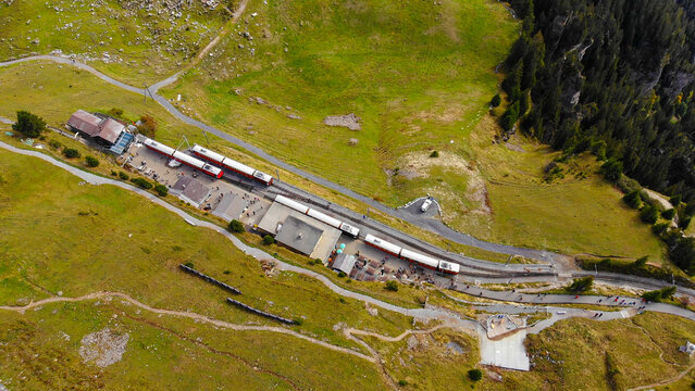 Famous cog railway on the mountain Schynige Platte in Switzerland - a popular tourist attraction