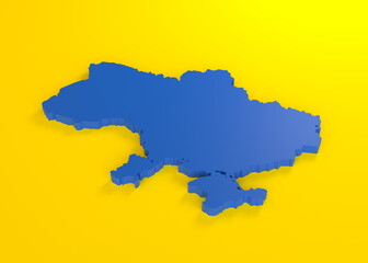 Map of Ukraine isolated on yellow background with copy space. Ukrainian flag colors. copy space. Support Ukraine. Support Ukraine. Stop WAR. No aggression. 3D rendering 3D illustration