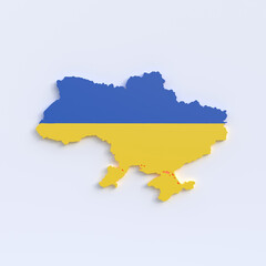 Ukraine map with colors of Ukrainian flag isolated on white background with copy space. Support Ukraine. 3D rendering 3D illustration
