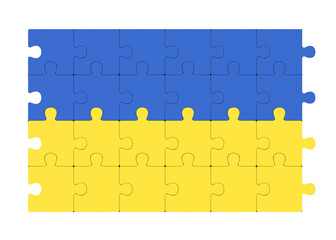 Puzzle made from Ukraine flags. 3D rendering 3D illustration